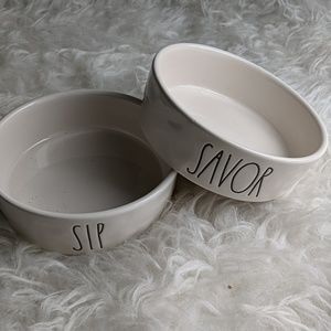Rae Dunn cat food water bowls SIP & SAVOR